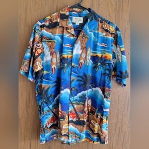 Royal Hawaiian Creations Shirt with Colorful Surfing Safari Print